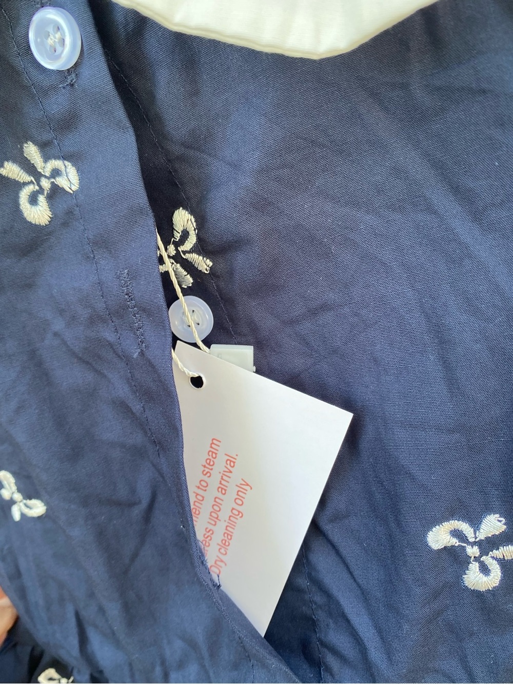 Navy Embroidered Bows Cotton Dress with White Peter Pan Collar NWT Size 4 - Picture 5 of 9